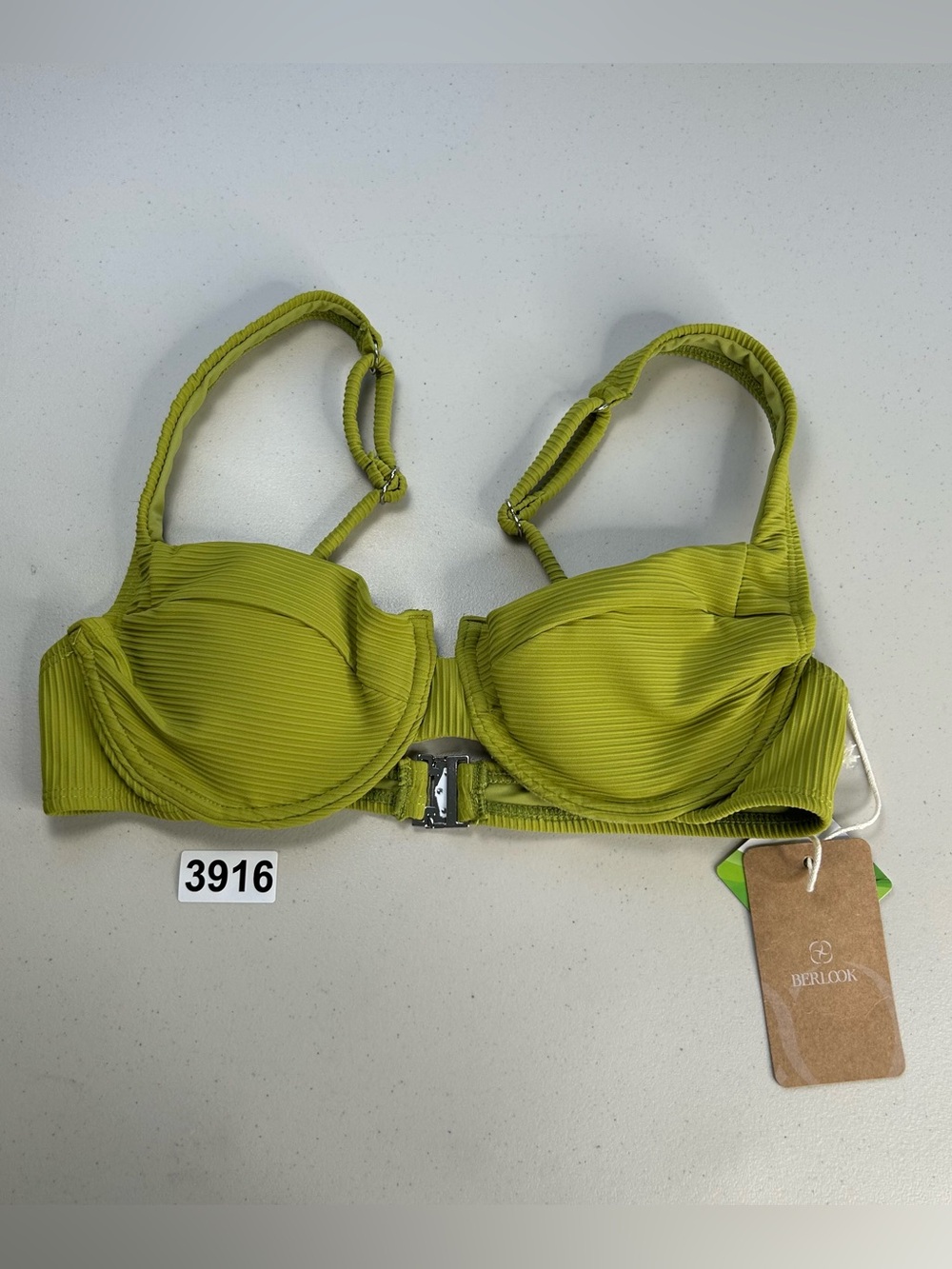 Berlook Small Light Green Underwire Bikini Top Ribbed New